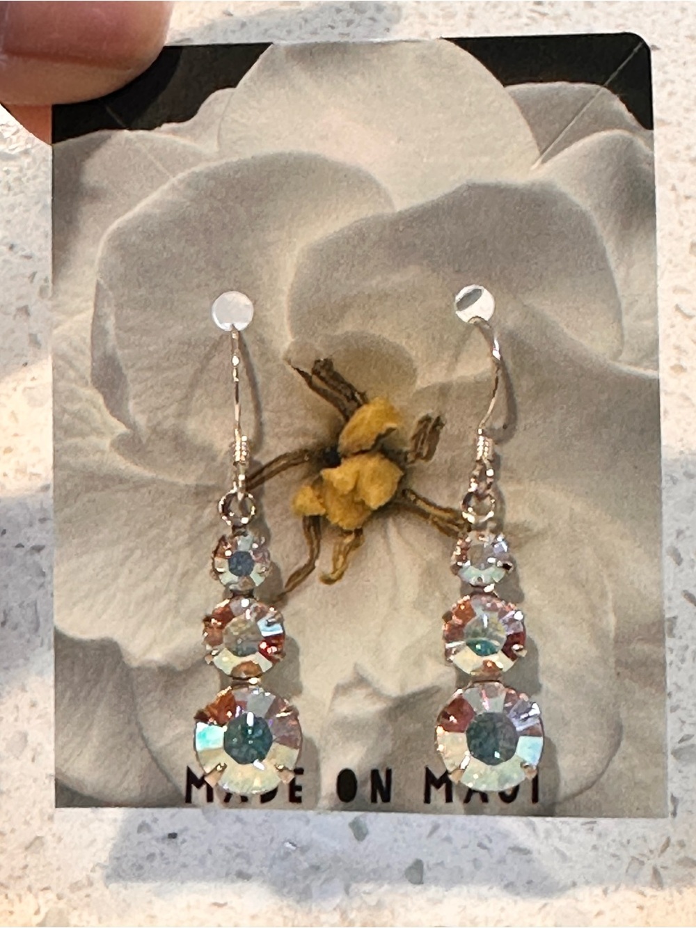 Swarovski Crystal Aurora Borealis 1.5” Drop Dangle Silver Earrings